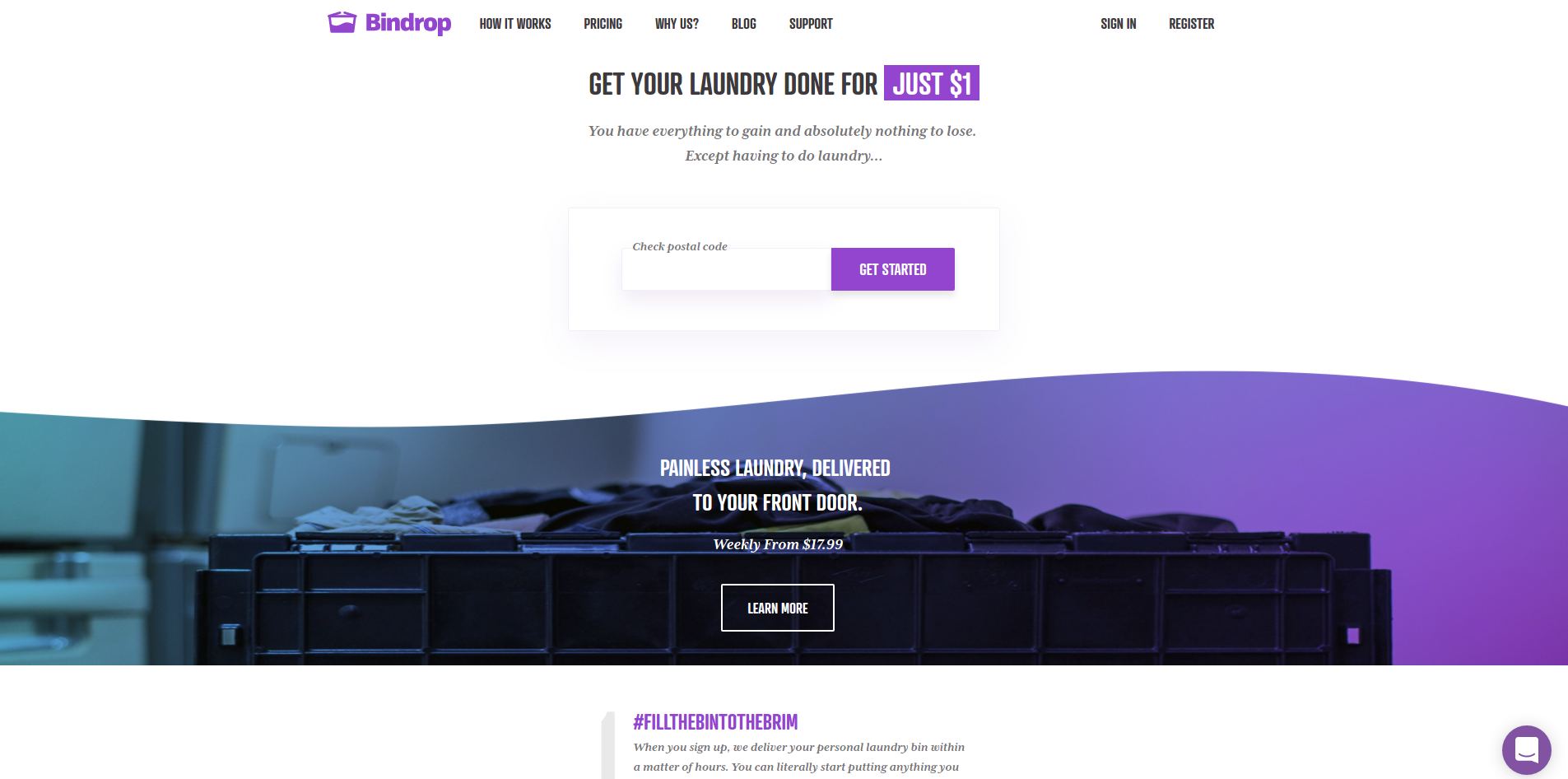 Bindrop main page